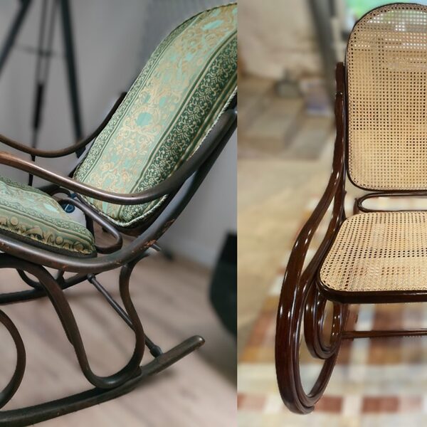 Thonet hintaszék teljes felújítás előtt, után